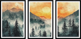 Tree And Mountain 3 Piece Painting